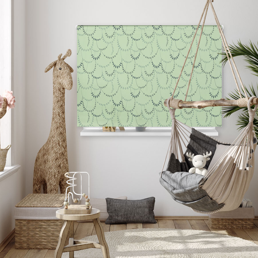 jungle vines roller blind in a jungle themed bedroon