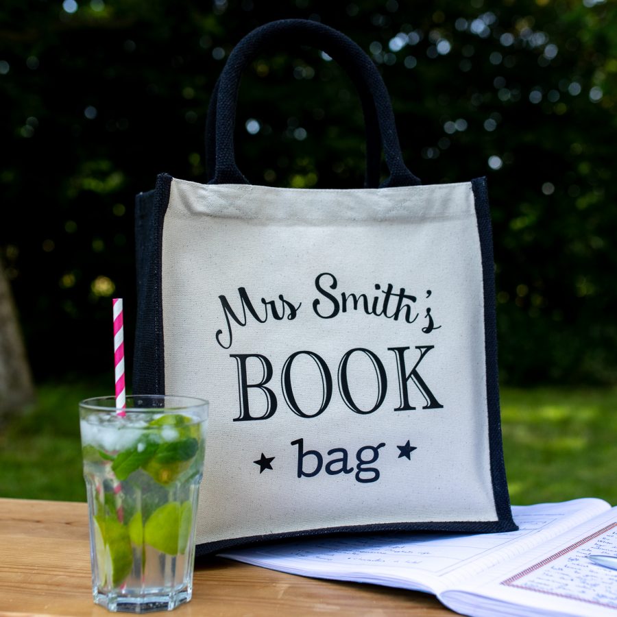 Personalised book bag canvas bag (Black bag - black text) perfect as a thank you gift for teachers