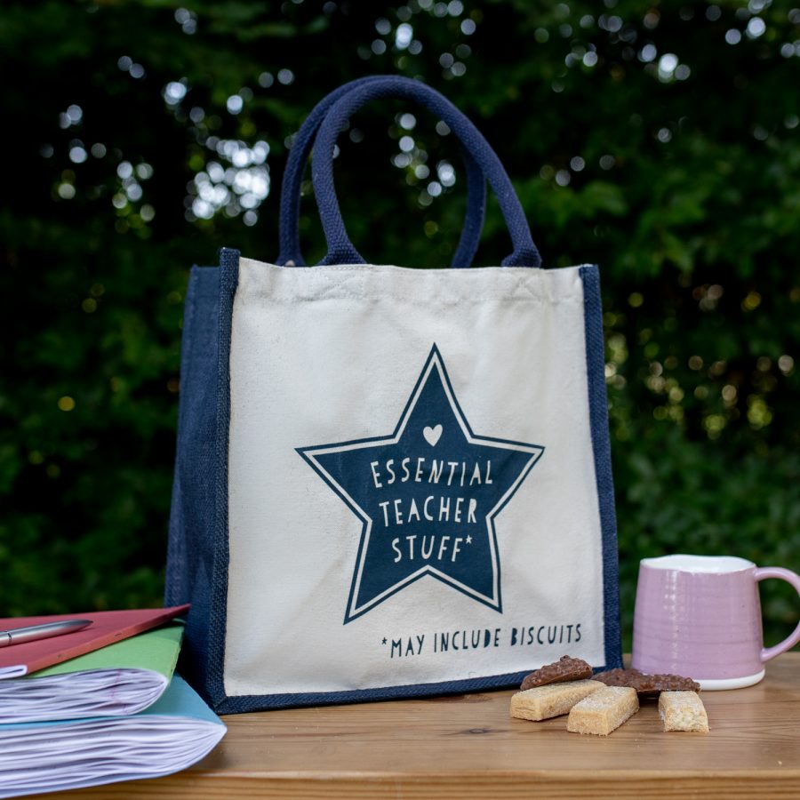 Essential teacher stuff canvas bag (Navy bag - navy text) perfect as a thank you gift for teachers