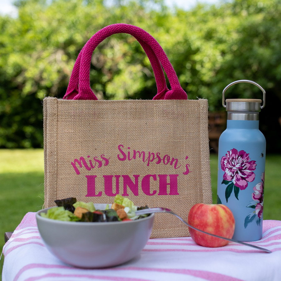 Personalised lunch bag (Pink bag - pink text) perfect as a thank you gift for teachers