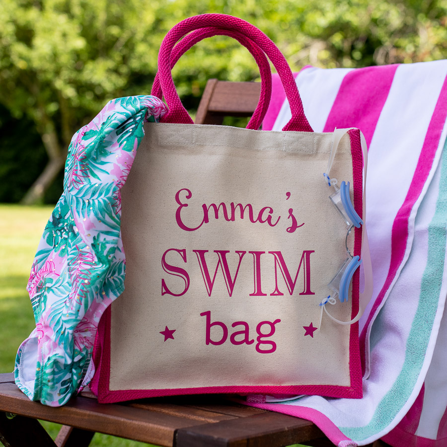 Personalised swim canvas bag (Pink bag) perfect gift for a swimming teacher