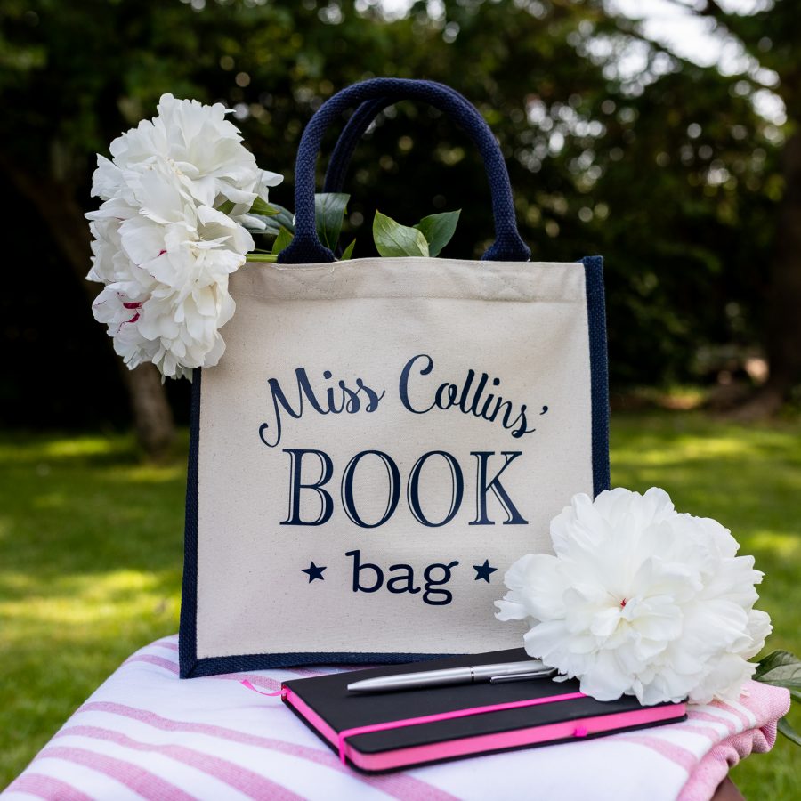 Personalised book bag canvas bag (Navy bag - navy text) perfect as a thank you gift for teachers