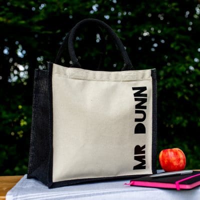Personalised canvas bag (Black bag - black text) perfect as a thank you gift for teachers