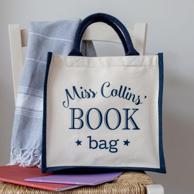 Personalised book bag canvas bag (Navy bag - navy text) perfect as a thank you gift for teachers