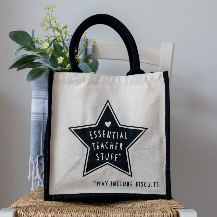 Essential teacher stuff canvas bag (Black bag - black text) perfect as a thank you gift for teachers