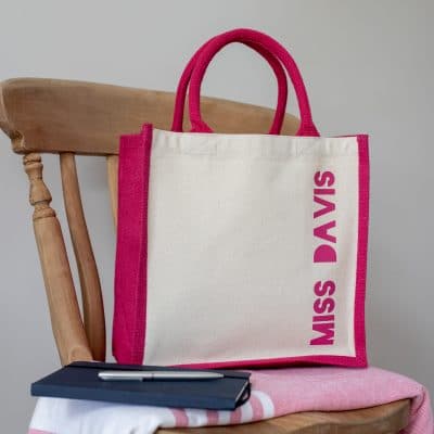 Personalised canvas bag (Pink bag - pink text) perfect as a thank you gift for teachers
