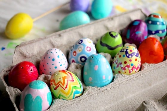 carton painted plastic easter eggs